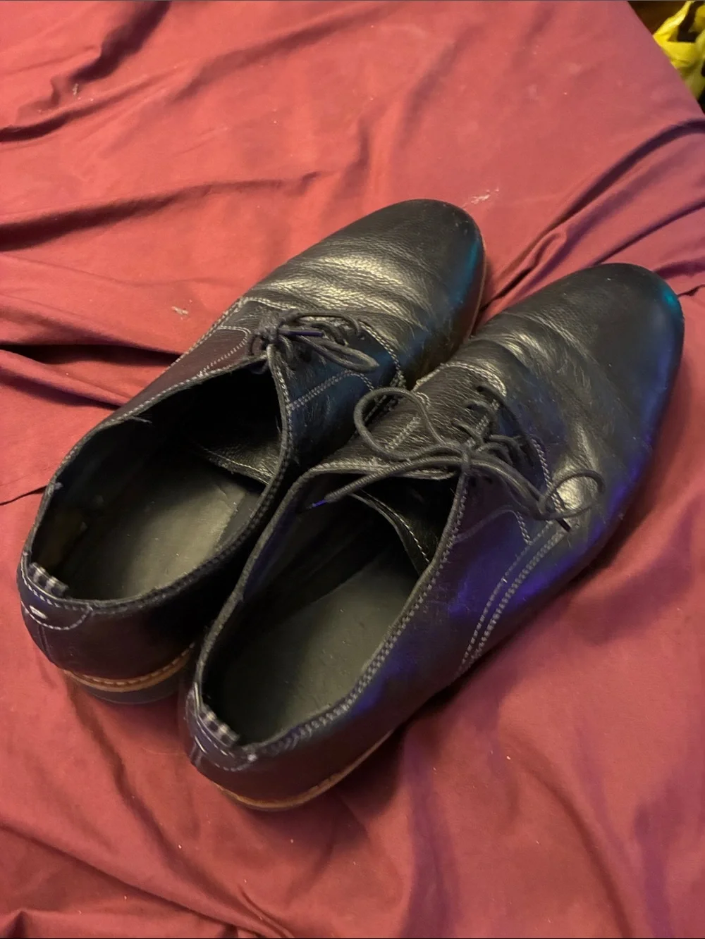 Cole Haan Black Leather Derby Shoes with Tan Welt